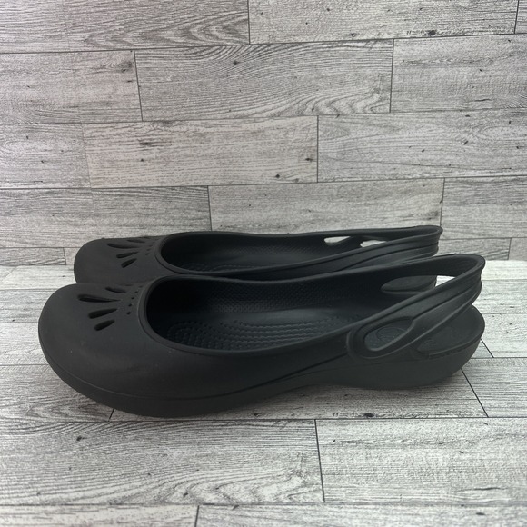 CROCS Thea Ballet Rubber Flats Black Slip On Slingback Womens Size 8 11701‎ - Picture 4 of 11